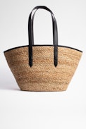 ZV Initiale Le Beach Bag basket - Woven wicker and black leather basket