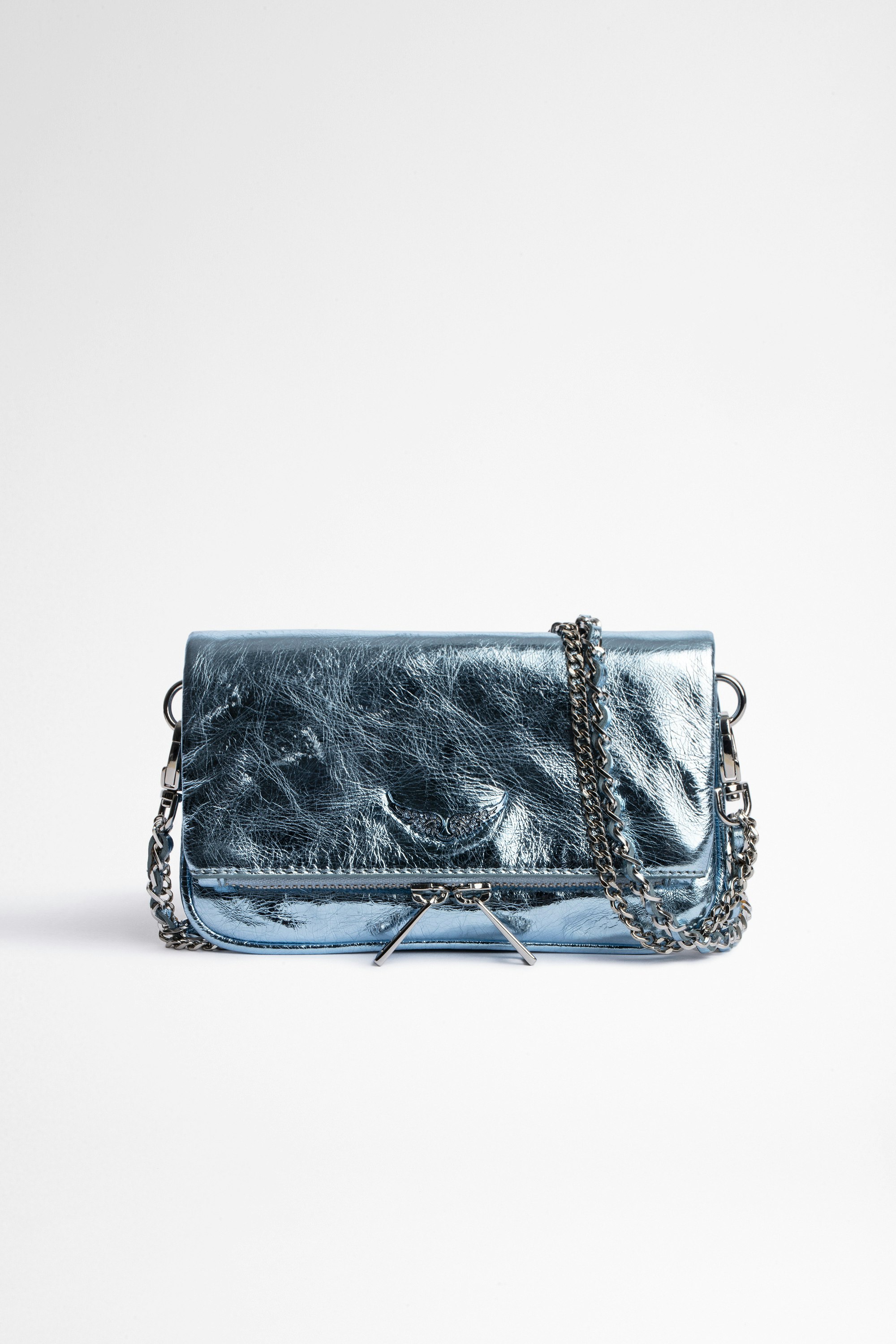 Bolso de mano Rock Nano Bolso de mano en piel metalizada azul cielo para mujer
