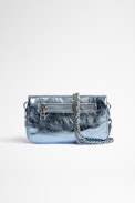Clutch Rock Nano - Clutch aus metallisiertem Leder in Himmelblau für Damen