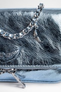 Clutch Rock Nano - Clutch aus metallisiertem Leder in Himmelblau für Damen
