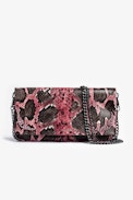 Rock Mirror Clutch - Women's purple leather clutch bag with studs and snakeskin effect
