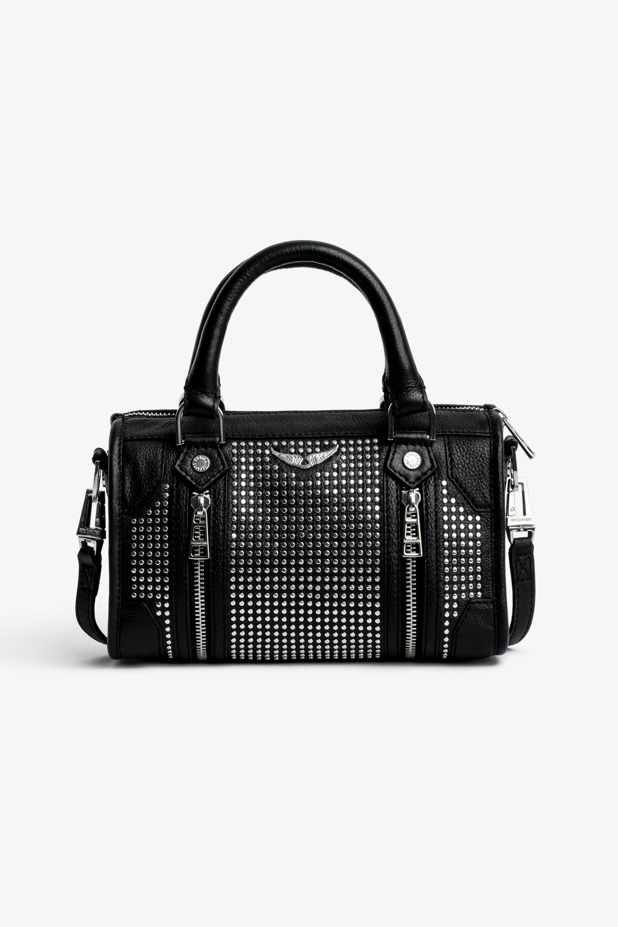 Borsa XS Sunny #2 Piccola borsa con cerniera in pelle nera con borchie e tracolla donna