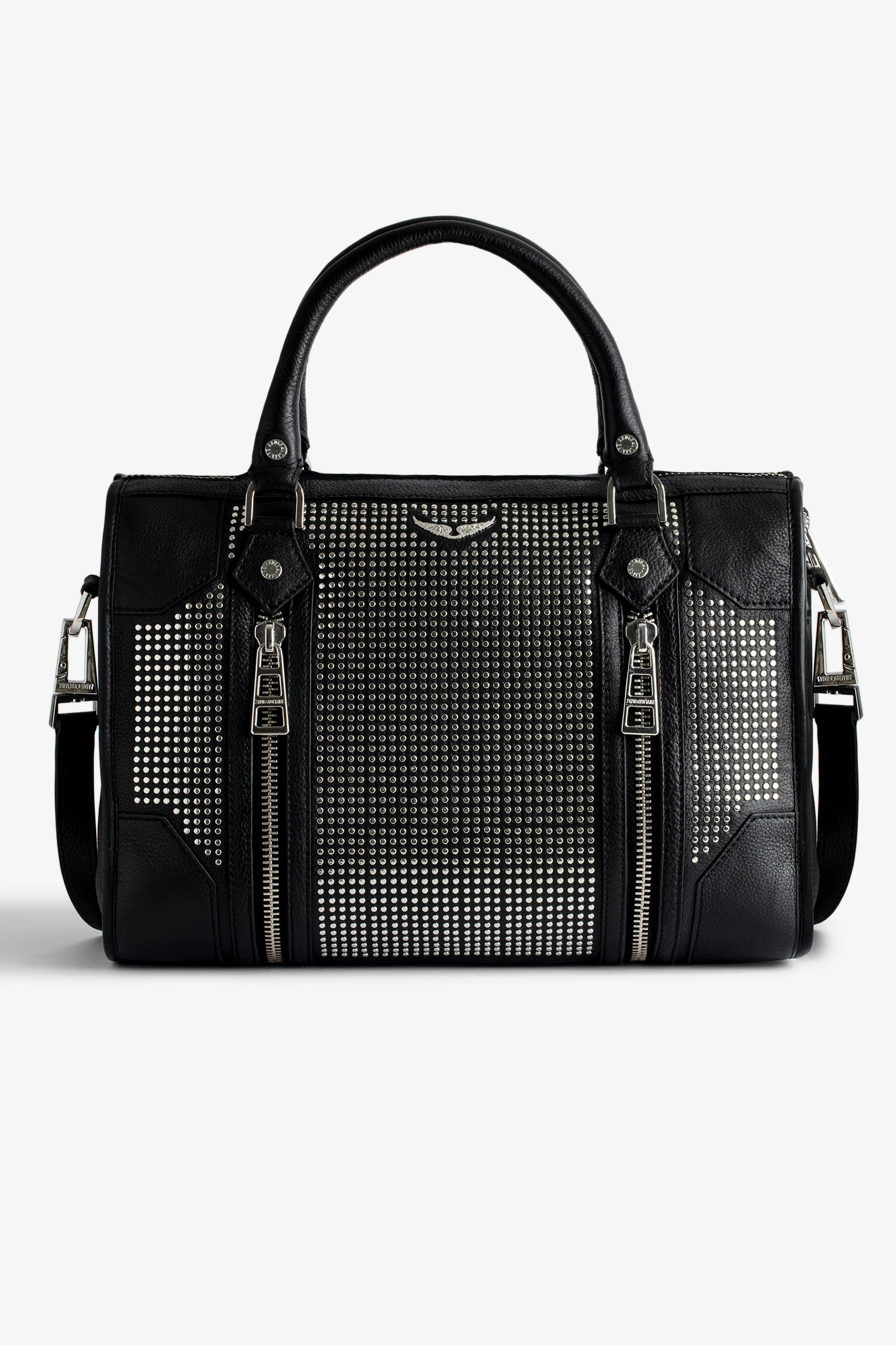 Sunny Medium #2 Bag - Women’s black leather medium zipped bag with studs and a shoulder strap.