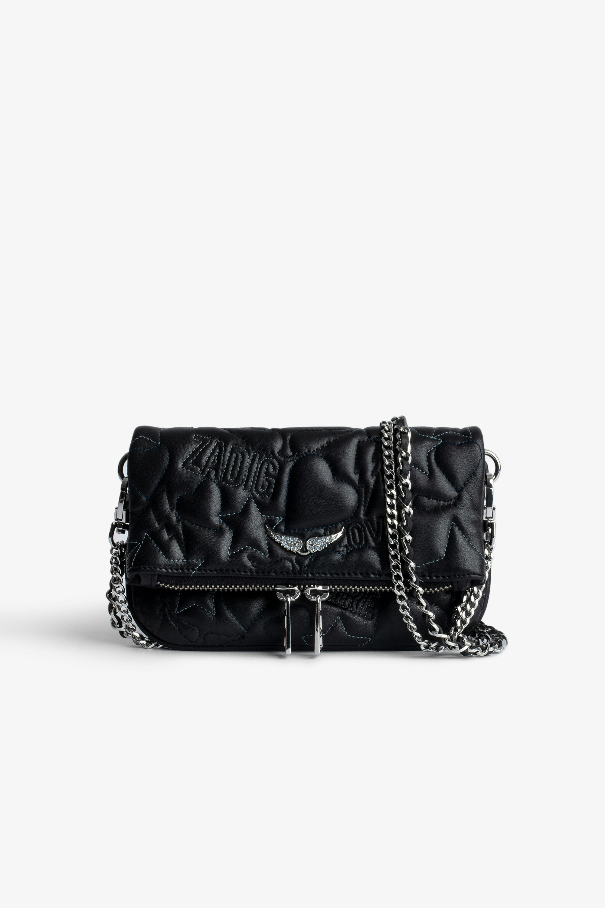 Rock Nano Clutch Women’s Rock Nano clutch in black quilted leather with topstitched motifs