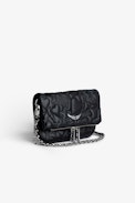 Rock Nano Clutch - Women’s Rock Nano clutch in black quilted leather with topstitched motifs