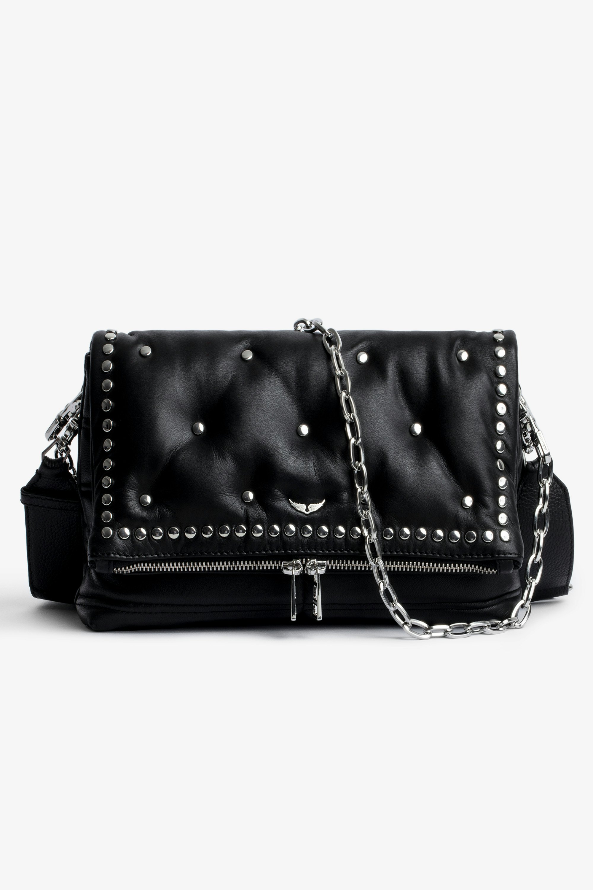 Rocky Rider Bag Women’s black leather bag with studs and a shoulder strap