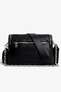 Borsa Rocky Rider - Borsa in pelle nera con borchie e tracolla donna