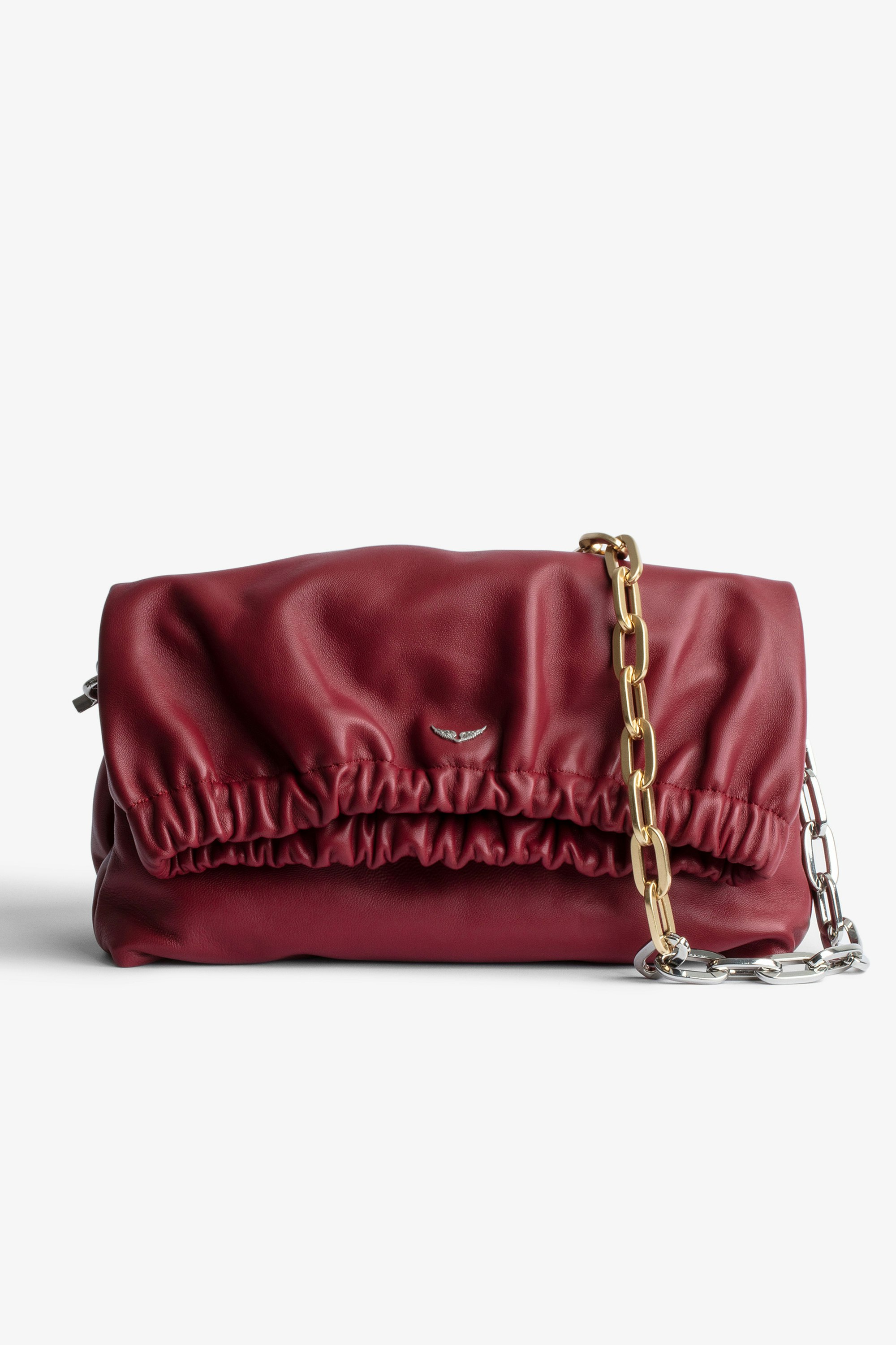 Rockyssime バッグ Women’s clutch bag in red smooth leather with two-tone metal chain