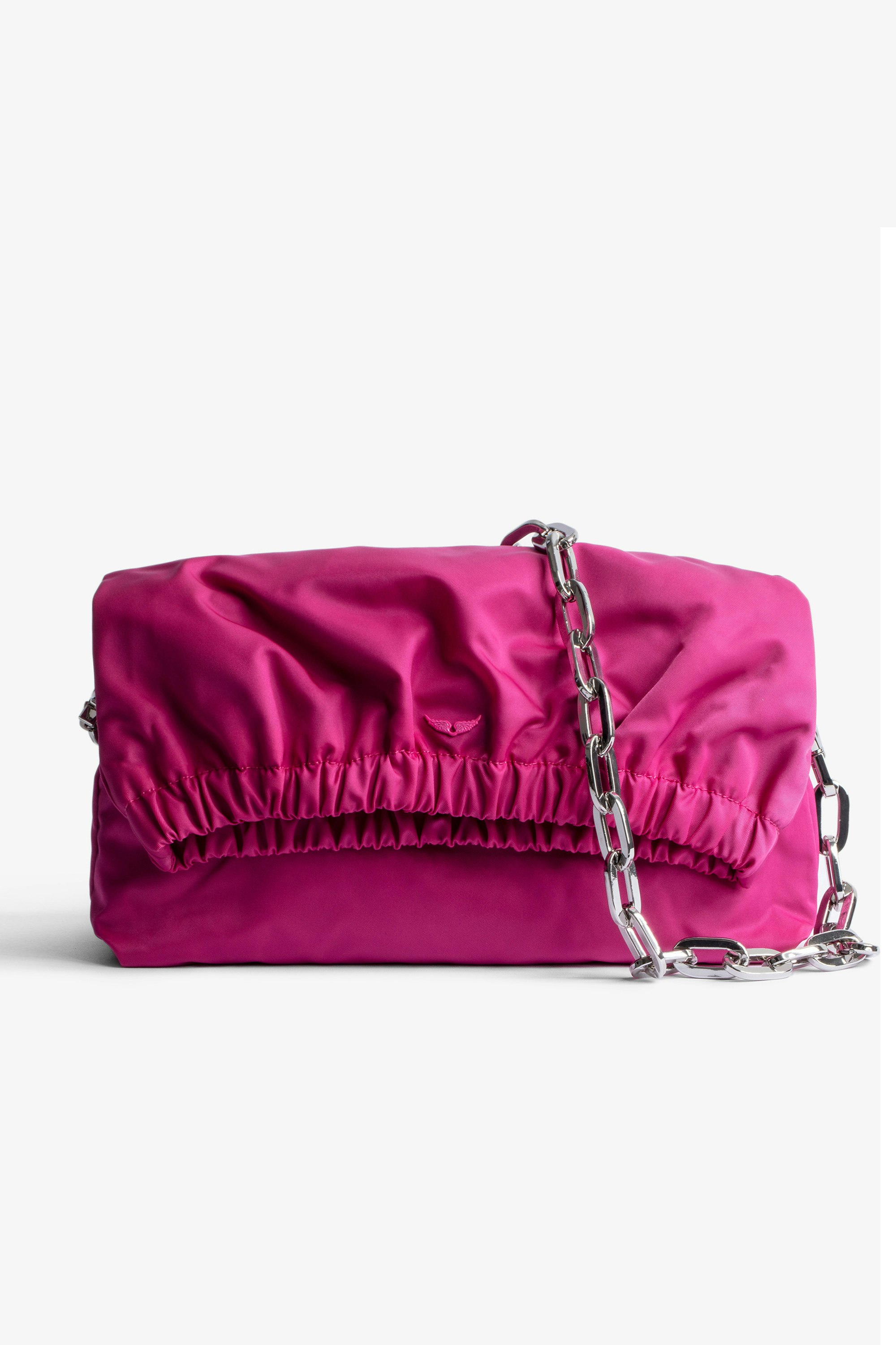 Borsa Rockyssime Pochette in nylon rosa con catena in metallo donna