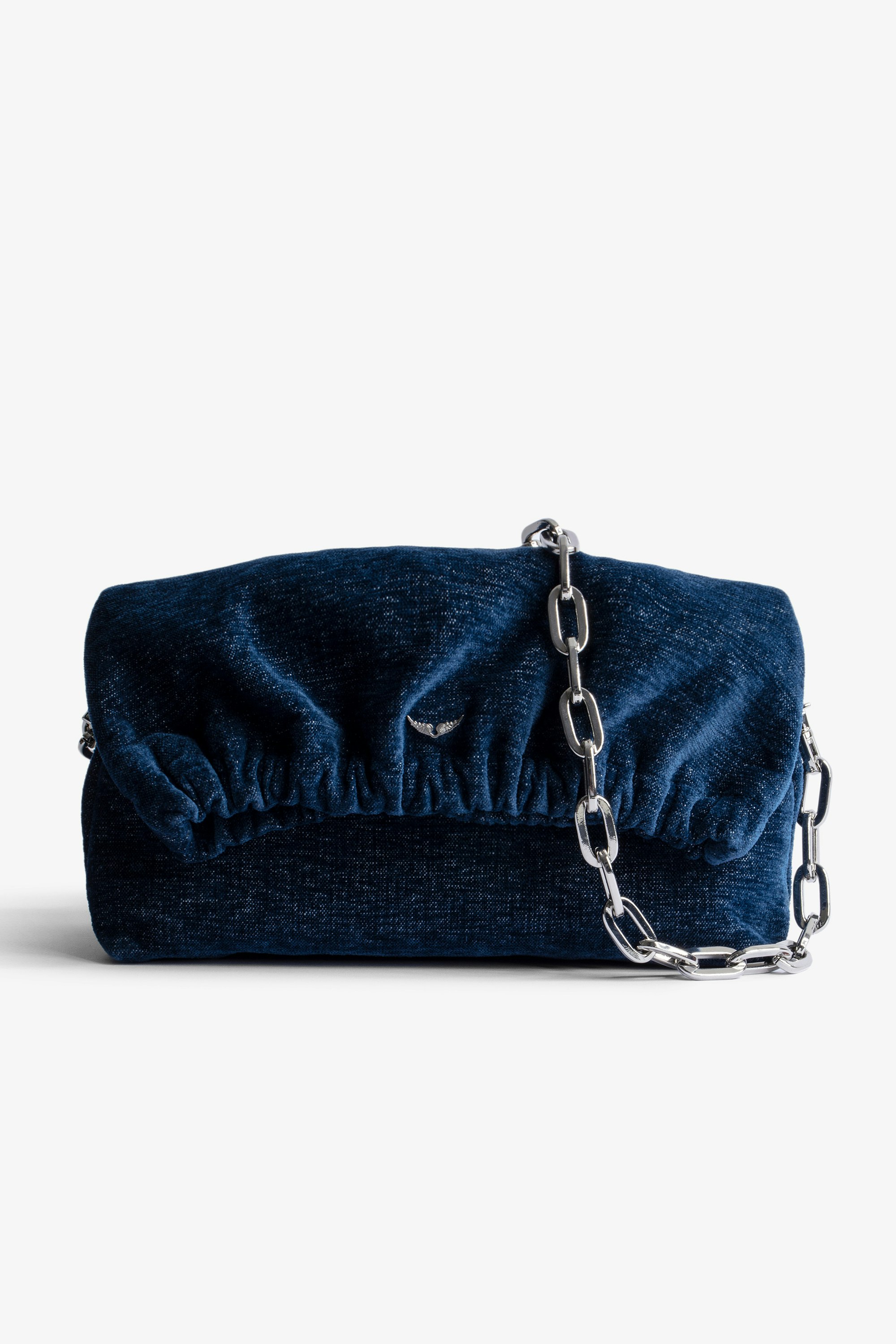Rockyssime バッグ Women’s clutch bag in blue denim with metal chain