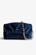 Rockyssime Bag - Women’s clutch bag in blue denim with metal chain