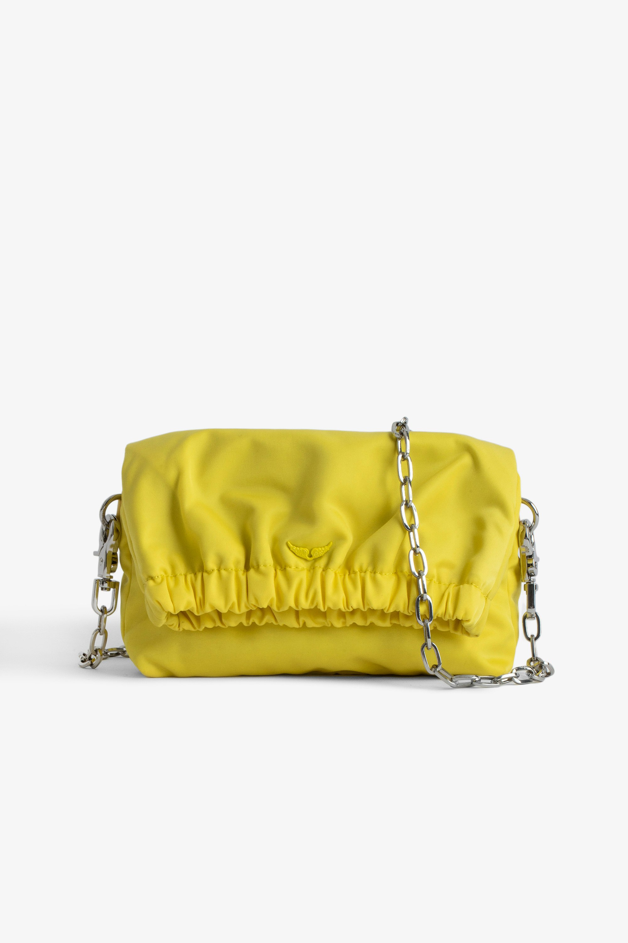 Tasche Rockyssime XS Kleine Damen-Clutch aus gelbem Nylon mit Metallkette