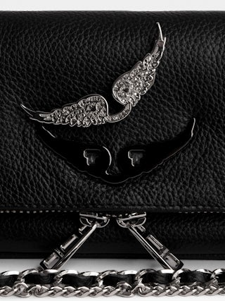 Rock Nano Clutch Swing Your Wings - Black grained leather Swing Your Wings Rock Nano clutch with leather shoulder strap and chain.