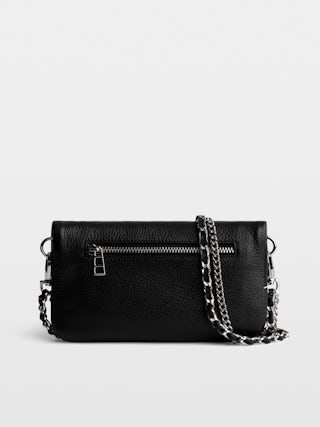 Rock Nano Clutch Swing Your Wings - Black grained leather Swing Your Wings Rock Nano clutch with leather shoulder strap and chain.