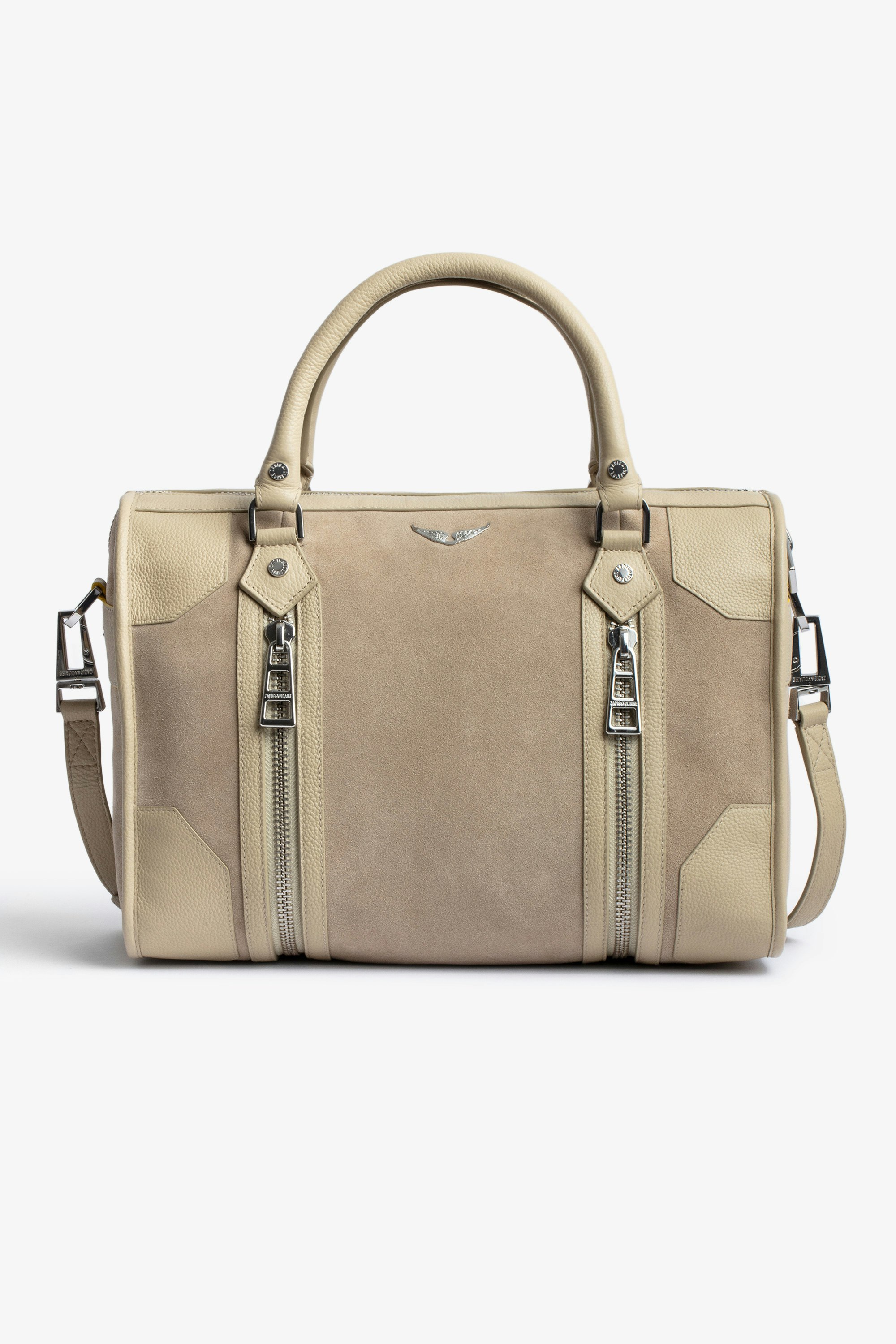 Sunny Medium #2 バッグ Women’s medium zipped bag in beige suede with a shoulder strap
