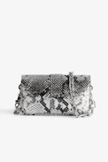 Kate Wallet Bag - Women’s silver metallic snake-embossed leather bag with a shoulder strap and flap