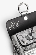 Kate Wallet Bag - Women’s silver metallic snake-embossed leather bag with a shoulder strap and flap