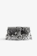 Kate Wallet Bag - Women’s silver metallic snake-embossed leather bag with a shoulder strap and flap