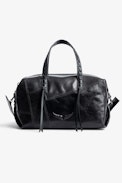 Le Cecilia Duffle Patchwork Bag - Women’s black leather zipped bag with handles and shoulder strap