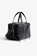Le Cecilia Duffle Patchwork Bag - Women’s black leather zipped bag with handles and shoulder strap
