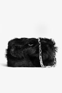 Rockyssime Bag - Women’s clutch in black faux fur with gold-tone and metal chain