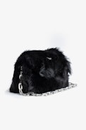 Rockyssime Bag - Women’s clutch in black faux fur with gold-tone and metal chain