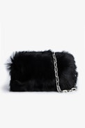 Rockyssime Bag - Women’s clutch in black faux fur with gold-tone and metal chain