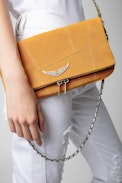 Rock Suede Patchwork Clutch - Women’s clutch bag in yellow suede patchwork