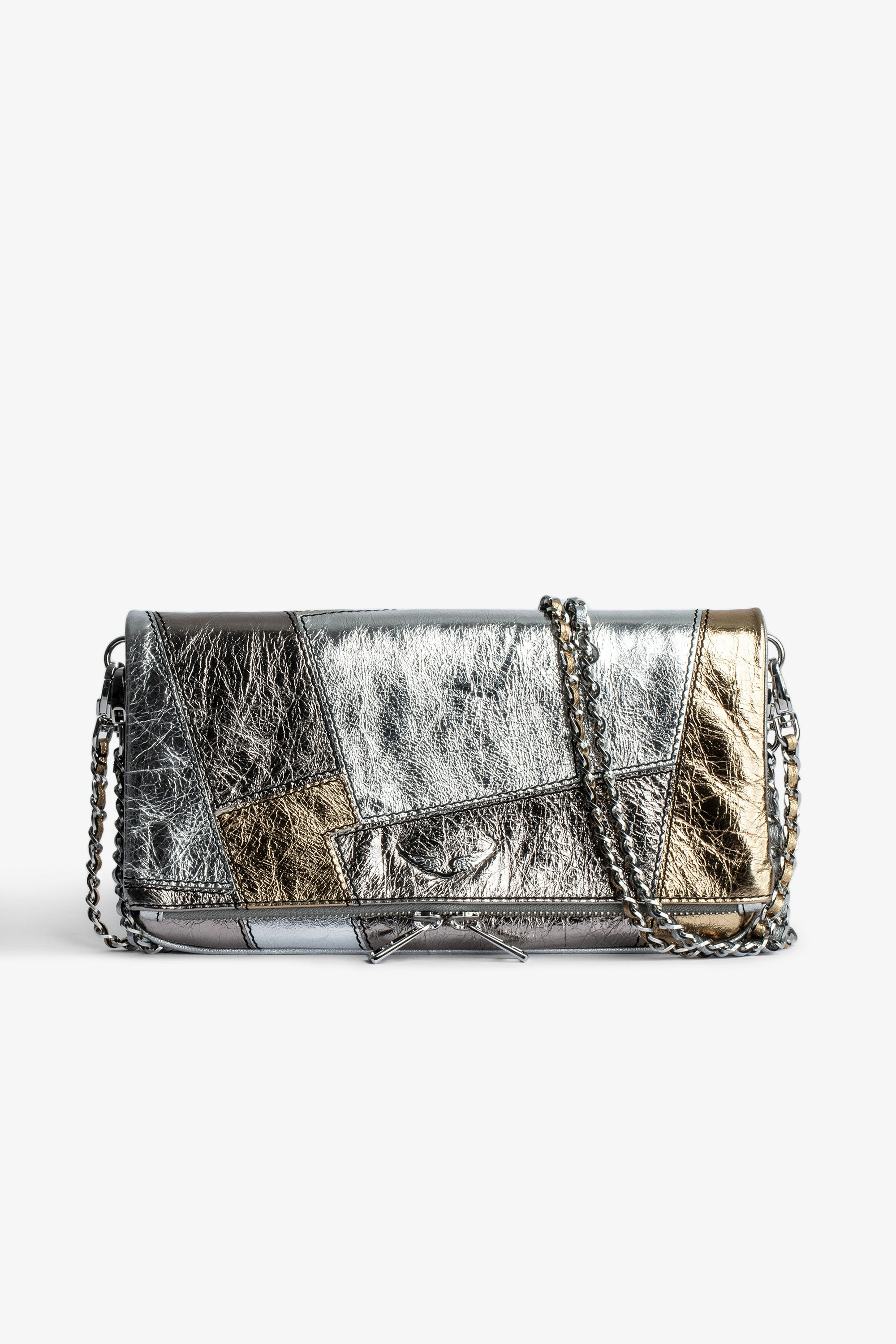 Rock Vintage Metal Patchwork Clutch Women’s clutch bag in silver and gold metallic leather patchwork