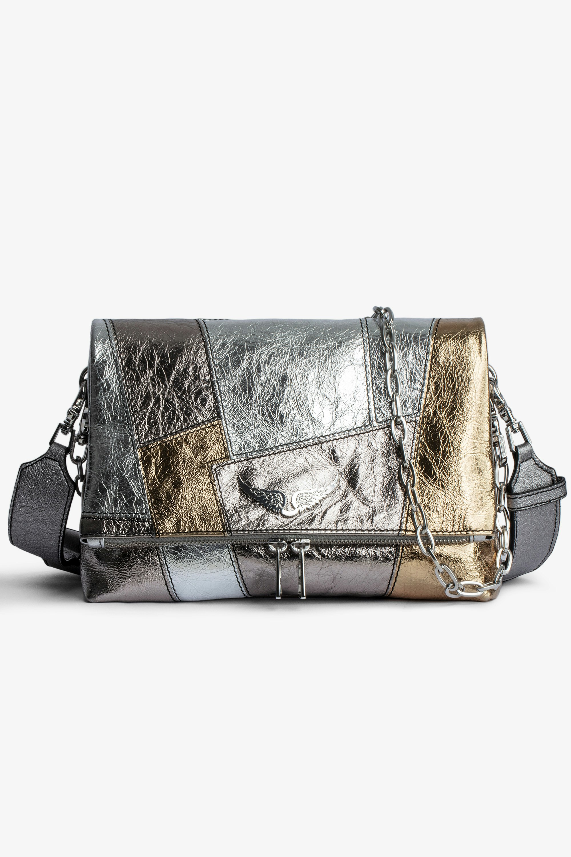 Rocky Vintage Metal Patchwork Bag Women’s shoulder bag in vintage-effect silver and gold metallic leather patchwork 
