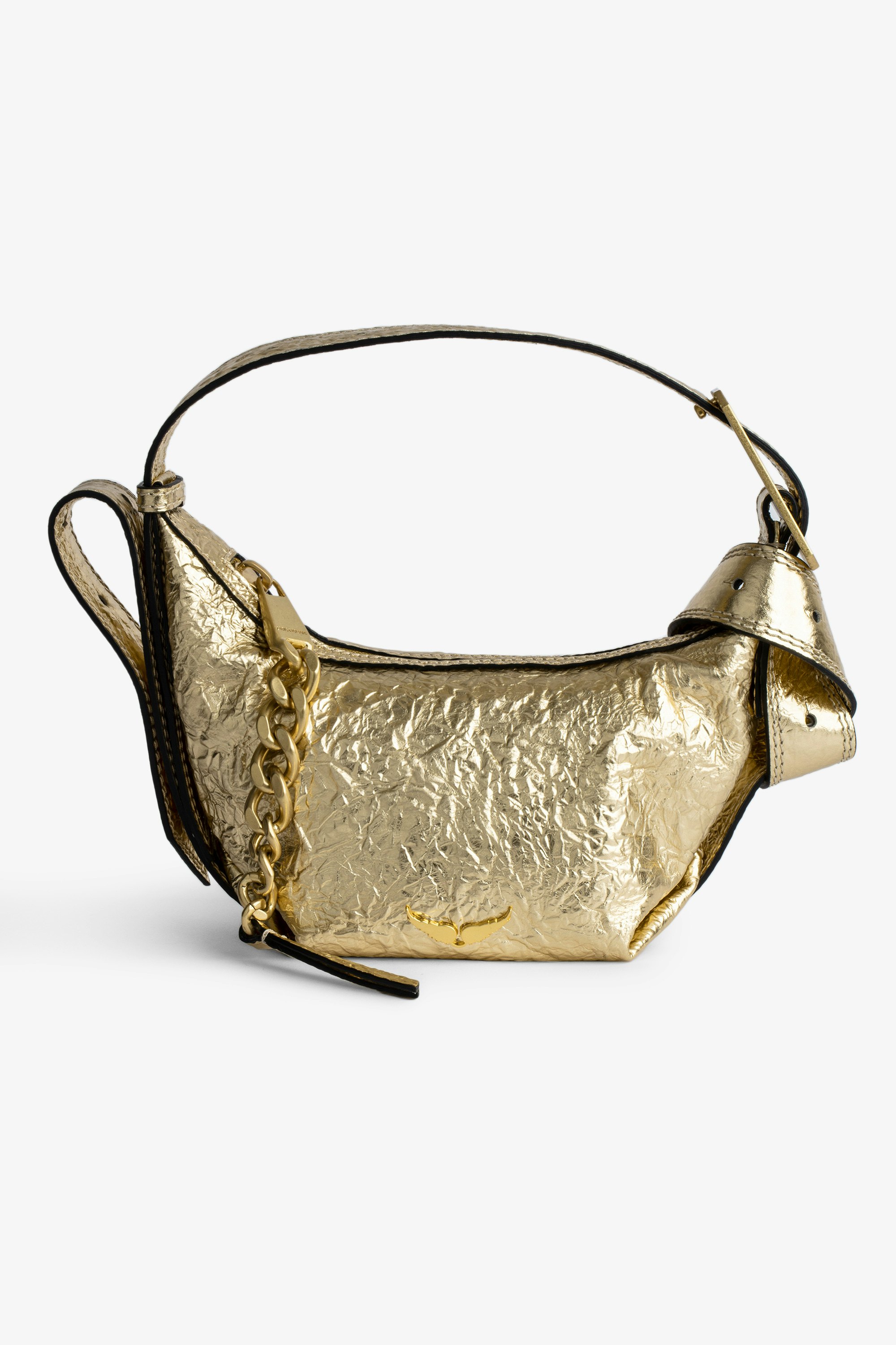 Handtasche Le Cecilia XS Kleine Damentasche Le Cecilia aus goldfarbenem Metallic-Knitterleder