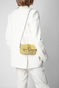 Kate Wallet Bag - Women’s small bag in yellow cotton canvas with python-pattern trim and belt loop