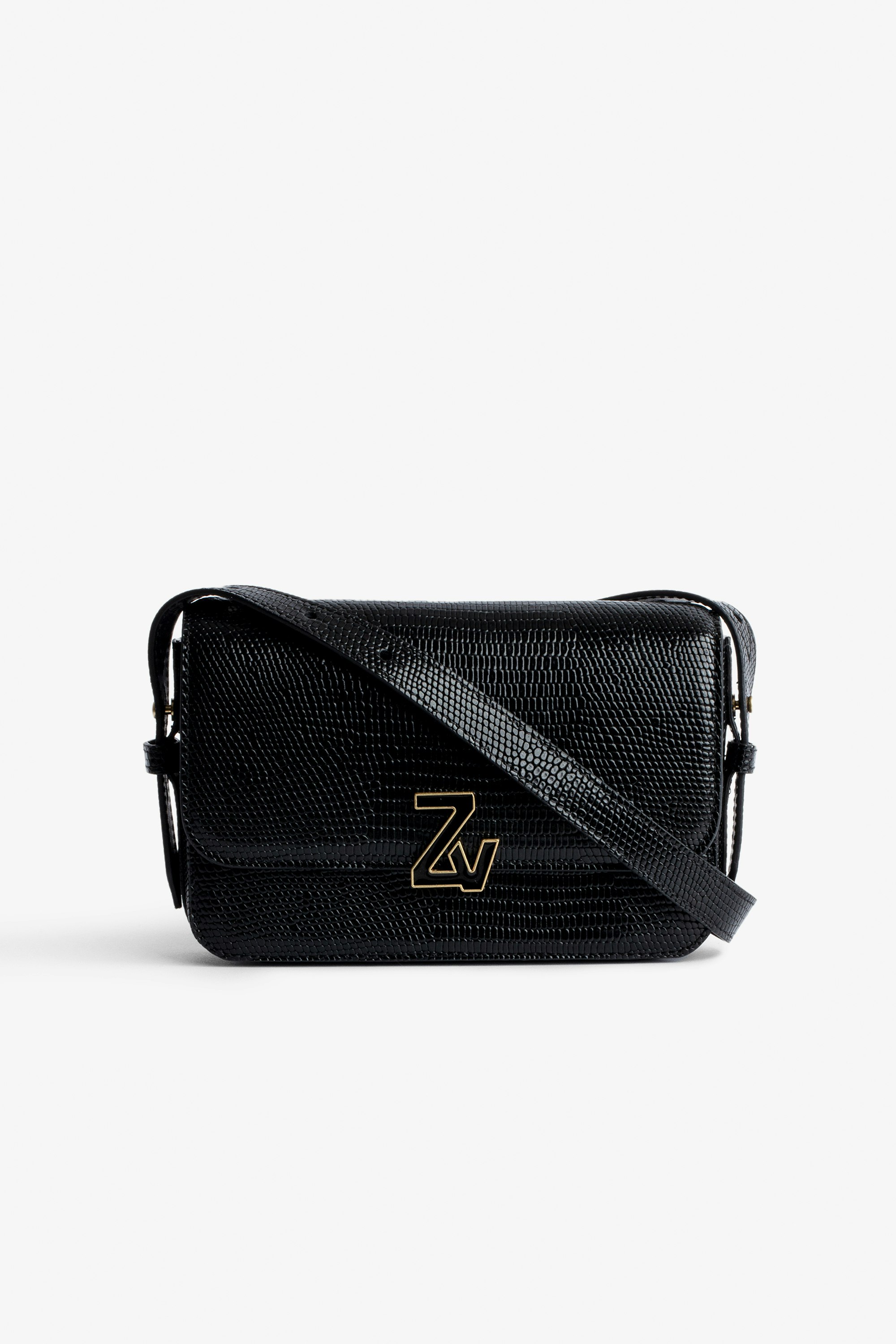 Le Mini ZV Initiale Bag - Women’s Le Mini ZV Initiale bag in black iguana-effect embossed leather with flap, clasp, and shoulder strap