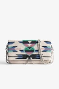 Rock Clutch - Women’s clutch in ecru leather with multicolour beads and a double leather-and-metal chain