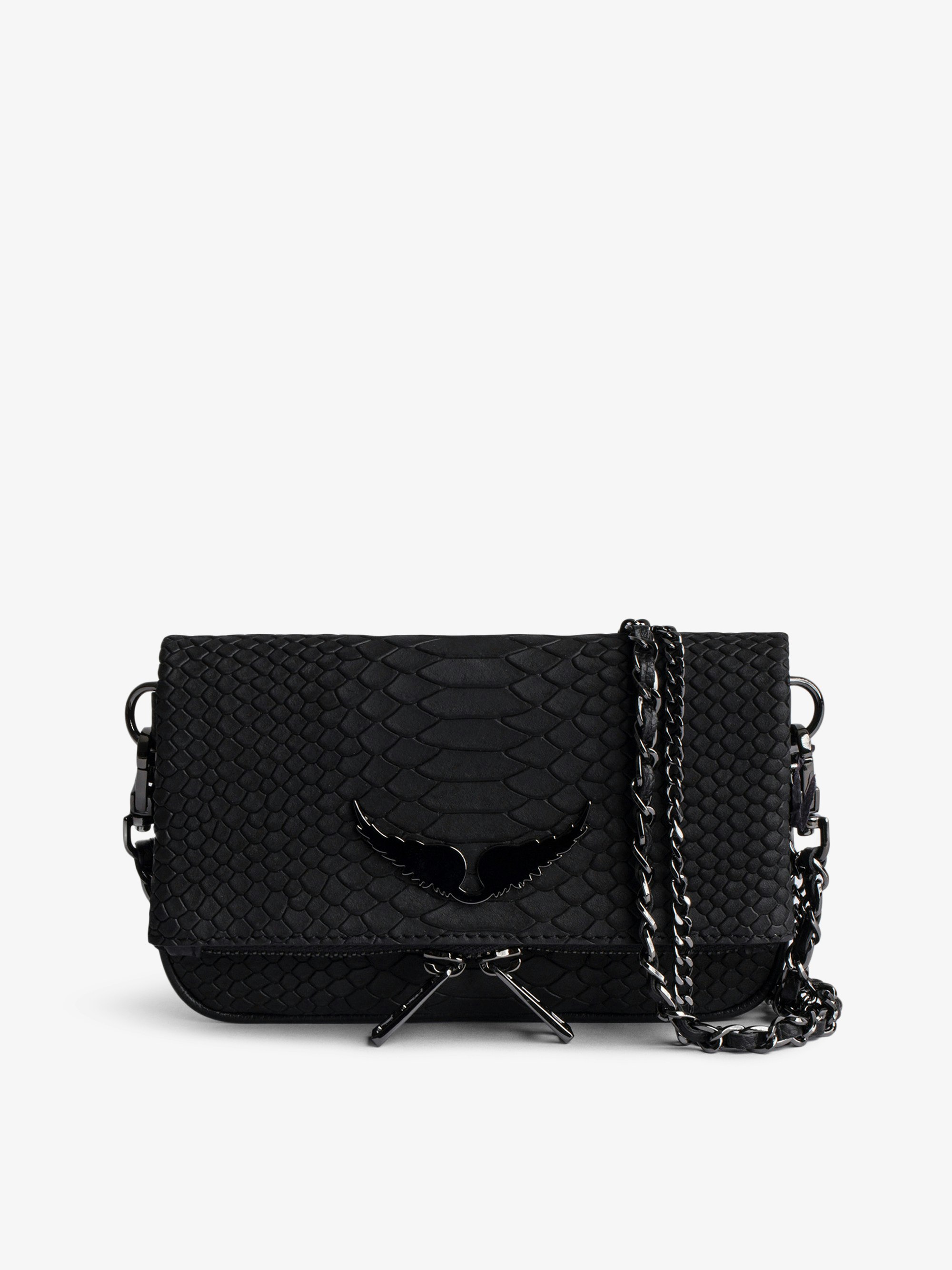 Nano Soft Savage Rock Clutch - Iconic Rock Nano clutch in black python-effect leather.