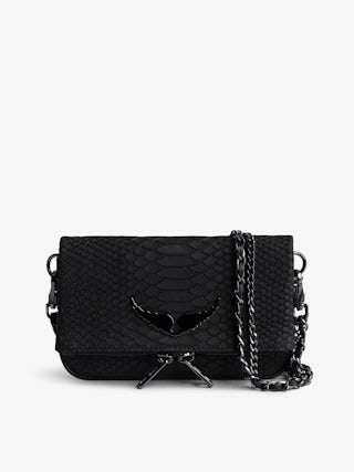 Nano Soft Savage Rock Clutch - Iconic Rock Nano clutch in black python-effect leather.