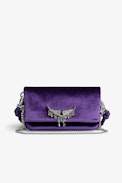 Velvet Rock Nano Clutch - Women’s Rock Nano clutch in violet velvet with leather and chain shoulder strap, embellished with a wings charm and stars