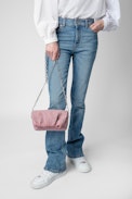 Rockyssime XS Bag - Women’s small bag in pink latticework leather with gathered closure and metal chain
