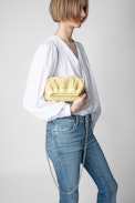 Rockyssime XS Bag - Women’s small bag in yellow latticework leather with gathered closure and metal chain