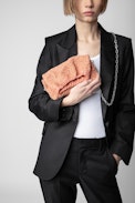 Rockyssime XS Bag - Women’s small bag in orange latticework leather with gathered closure and metal chain