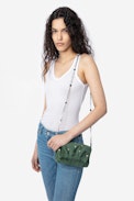 Rockyssime XS Bag - Women’s small bag in khaki suede studded with multicolour crystals