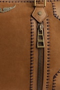 Sunny Medium #2 Bag - Women's Voltaire camel suede bag with contrasting stitching and shoulder strap