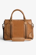 Sunny Medium #2 Bag - Women's Voltaire camel suede bag with contrasting stitching and shoulder strap