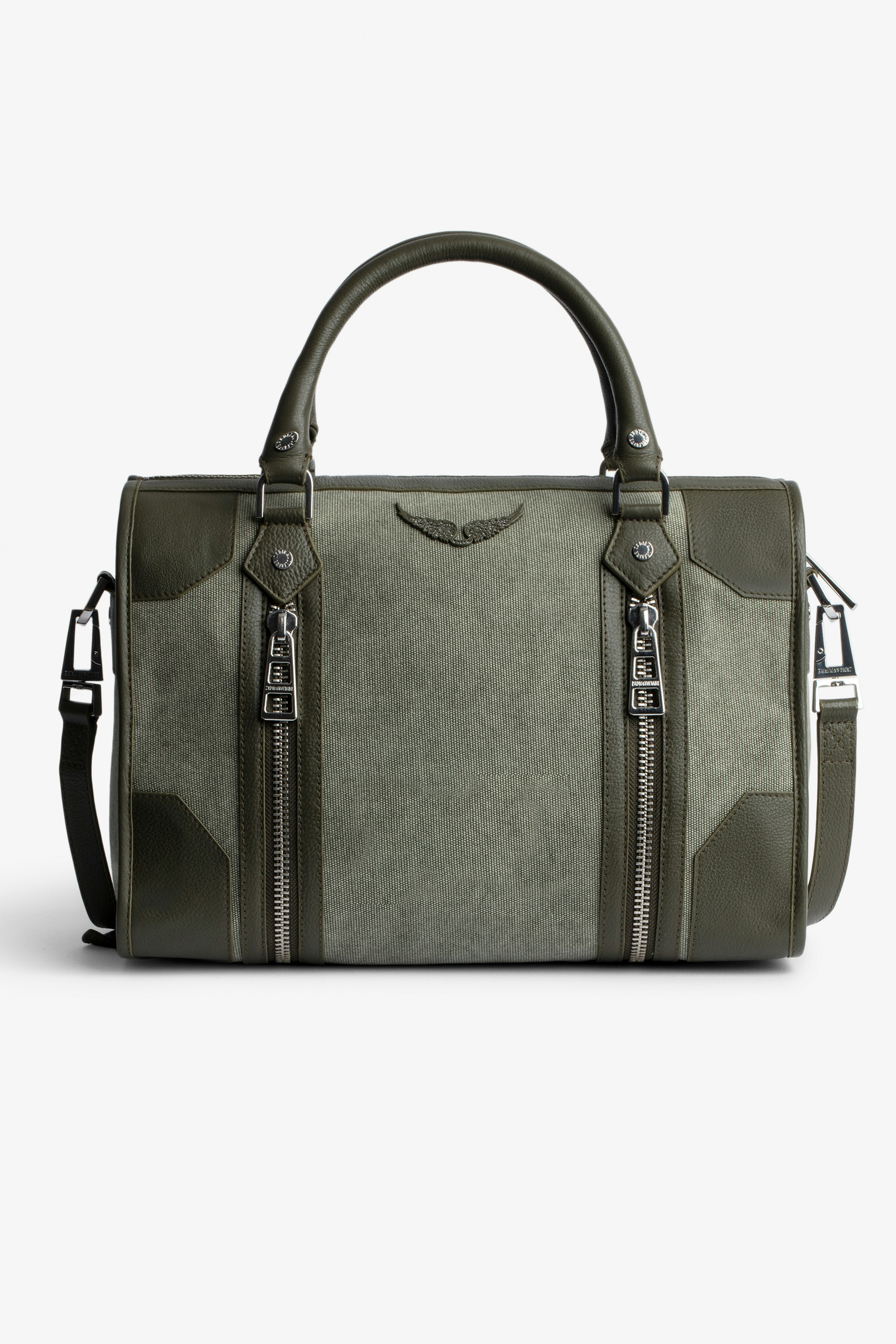 Sunny Medium #2 Bag Women's Voltaire bag in khaki cotton canvas and leather with handle and shoulder strap