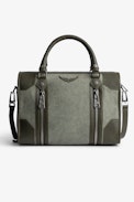 Sunny Medium #2 Bag - Women's Voltaire bag in khaki cotton canvas and leather with handle and shoulder strap