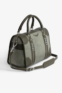 Sunny Medium #2 Bag - Women's Voltaire bag in khaki cotton canvas and leather with handle and shoulder strap