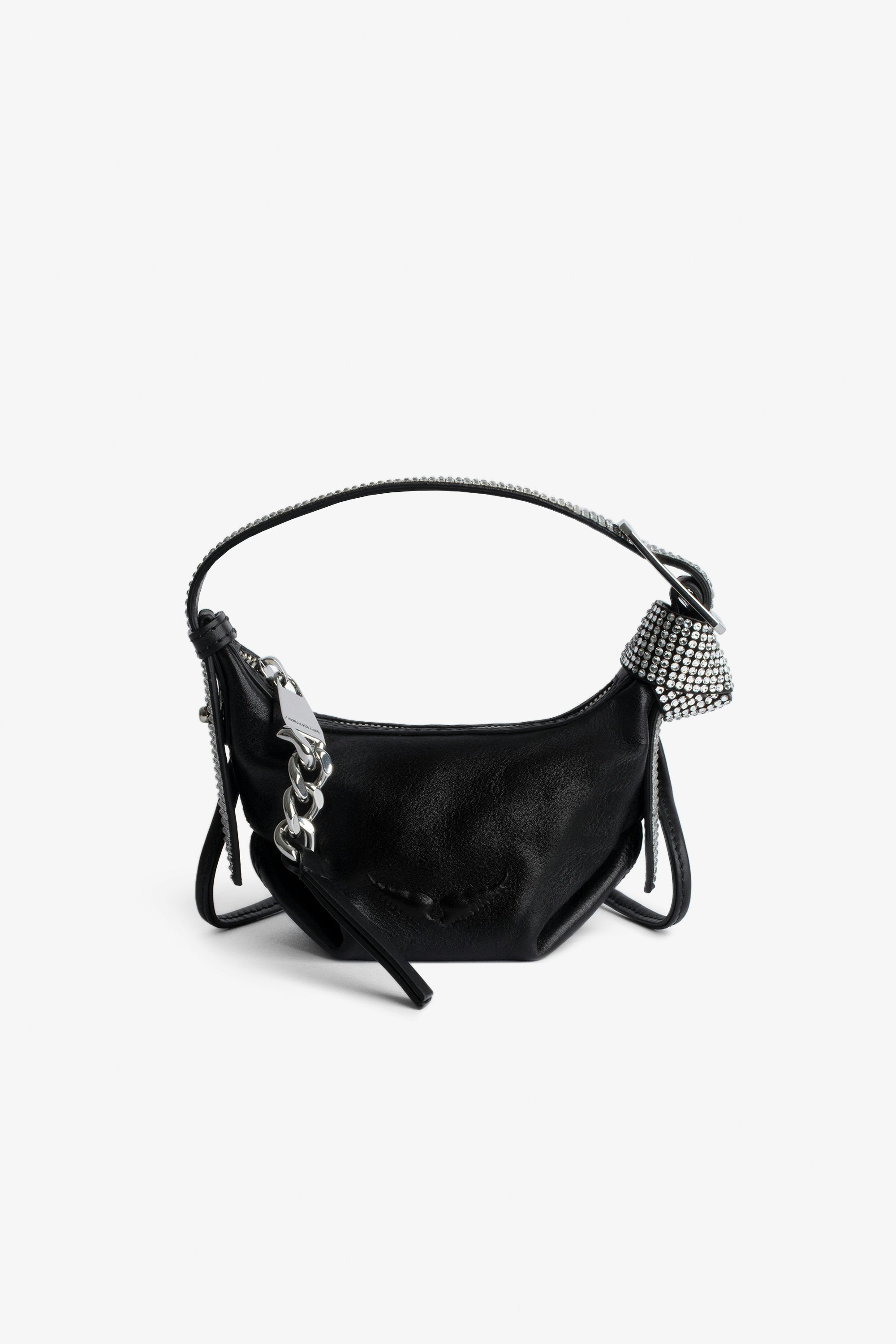 Le Cecilia Mini Bag  Women’s Le Cecilia bag in black vegetable-tanned leather with crystal-embellished shoulder strap