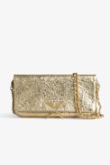 Rock Clutch - Women’s Rock clutch in metallic gold crinkled leather with leather and chain shoulder strap