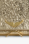 Rock Clutch - Women’s Rock clutch in metallic gold crinkled leather with leather and chain shoulder strap