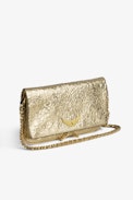 Rock Clutch - Women’s Rock clutch in metallic gold crinkled leather with leather and chain shoulder strap